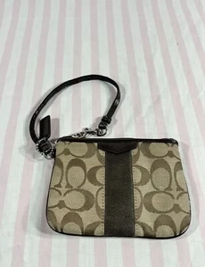 Coach F58035 Signature Leather Corner Zip Wristlet - Brown  - Picture 1 of 8