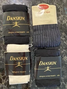 Danskin Vintage Tights 3 Pair Lot NOS Black White Bonus Pair Sz A/B USA Made 90s - Picture 1 of 6
