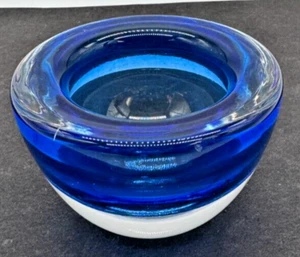 Artist Signed Cobalt Blue Glass Votive Holder 2" Tall by 2 3/4" Wide - Picture 1 of 6