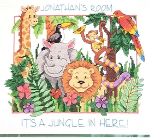 Dimensions Stamped Cross Stitch Kit #3128 "It's A Jungle In Here" 14"x12" New - Picture 1 of 5