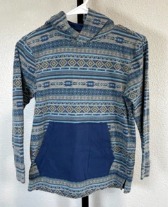 Falls Creek Youth Boys Blue Aztec Print Pullover Hooded Sweatshirt Sz M 8/10 - Picture 1 of 10