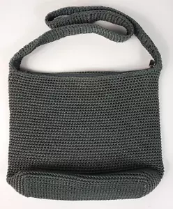 The Sak Häkel Strick Schultertasche Handtasche grau Reißverschluss handgefertigt Boho Flecken - Bild 1 von 15