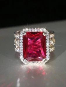 Halo Style 31.90CT Pink Ruby & White Simulated Sapphire Wedding Engagement Ring - Picture 1 of 10