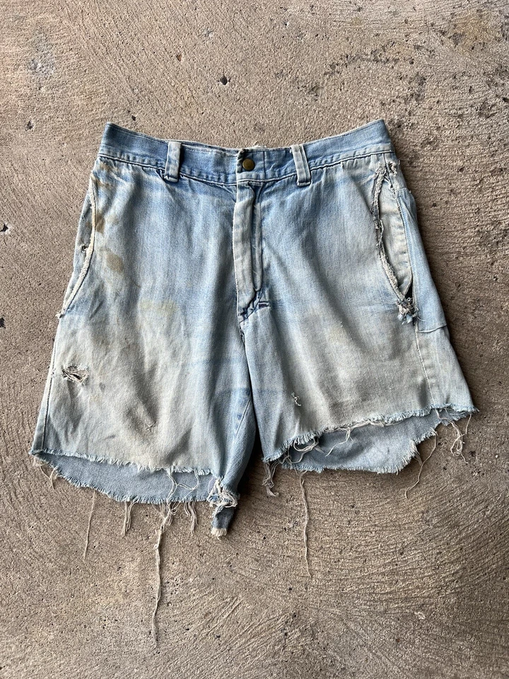 Pantalones Cortos Vaqueros De Colección Años 50 60 Desgastados Usados Trashed Surf Skate Mod Grunge Foto 1 de 4