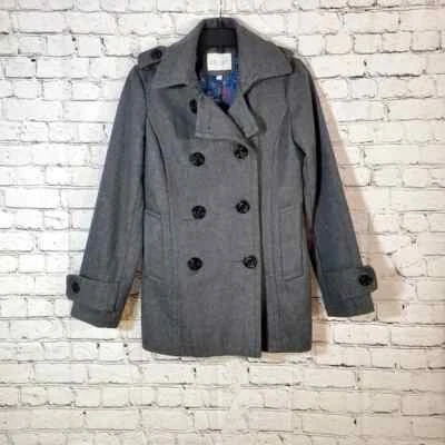 Delias Mujer Talla Pequeña Mezcla de Lana Gris Chaquetón Calavera Floral Forro Satinado Foto 1 de 4