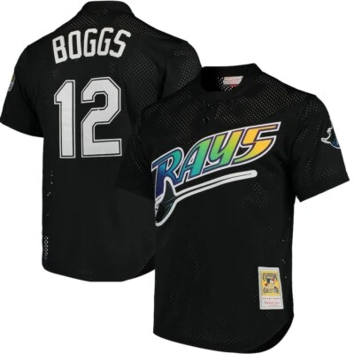 Camiseta deportiva Tampa Bay Rays Wade Boggs Mitchell & Ness negra 1998 auténtica malla BP Foto 1 de 4