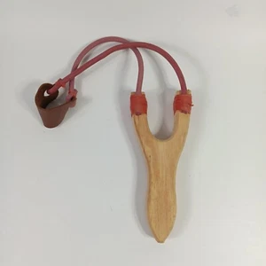 Solid Wood Slingshot Rubber Band Leather pouch Wood Classic Toys - Picture 1 of 8
