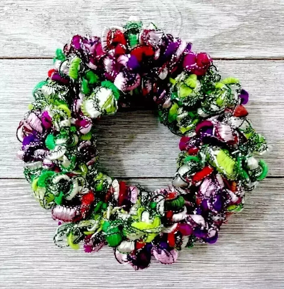 crochet handmade hair scrunchie ribbon pony tail holder neon pop green - Image 1 of 2