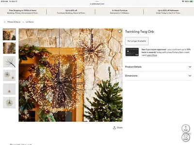 Pottery Barn Lit TWINKLING TWIG HANGING ORB black discontinued NEW - Image 1 of 4