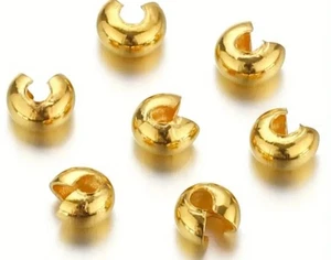 10 perles cache nœuds à écraser acier inoxydable doré 6 mm - Imagen 1 de 2