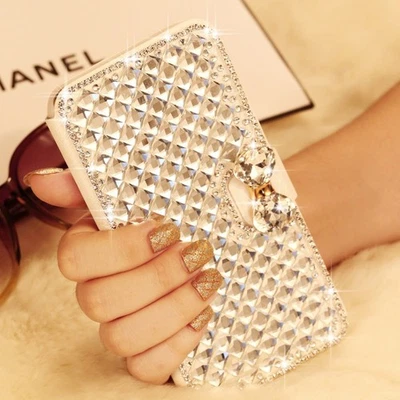 Luxury Bling Diamonds Wallet Leather Magnetic Flip Case Cover For Various Phone - Image 1 of 4