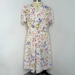 Vestido VNT Blanco Transparente Floral Imitación Warp Cinturón Midi Cottagecore Talla Grande 3X DEFECTUOSO - Imagen 1 de 16