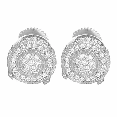 Brincos masculinos redondos levantados com gelo folheados a ouro 2 tons parafuso traseiro BE 021 - Imagem 1 de 3