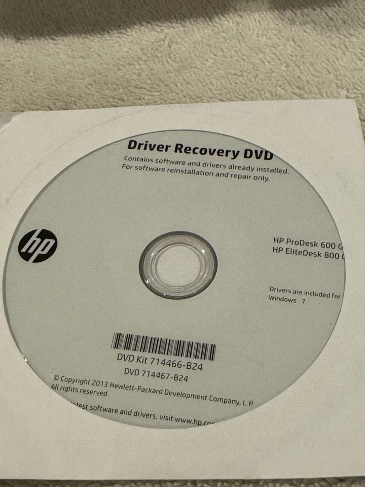 HP Driver Recovery DVD Win 7 ProDesk 600G1 800G1 - DVD ONLY VERY GOOD CONDITION! - Image 1 of 1