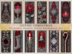 Printable Gothic Christmas Art Bookmark Digital Download Set 12 Fronts + Back - Bild 1 von 7