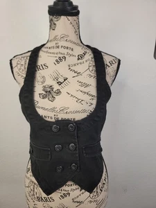 Max Rave Cropped Weste Topper Gr. Medium Knopfleiste schwarz Festival Western - Bild 1 von 7