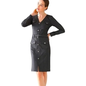 Vestido Camisa Denim Recubierta Manga Larga Negra Mercado Negro Casa Blanca Talla 14 Nuevo - Imagen 1 de 11