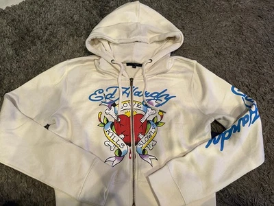 Sudadera con capucha recortada lenta talla XL Ed Hardy White Heart Love Kills nueva con etiquetas Foto 1 de 4