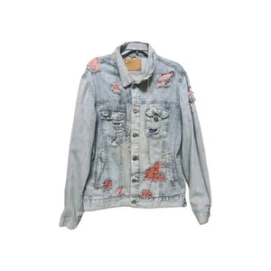 Rue 21 Denim Distressed Jean Jacket  Unisex Size LARGE  - Picture 1 of 10