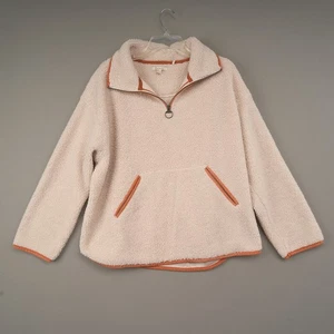 Barbour Womens 12 Sherpa Fleece Quarter Zip Pullover Natural Beige - Picture 1 of 7