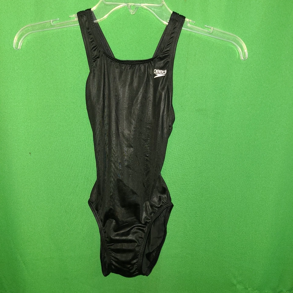 3086) NUEVO SIN ETIQUETAS SPEEDO 30 o 14 niñas traje de baño negro sólido una pieza 30 Foto 1 de 4