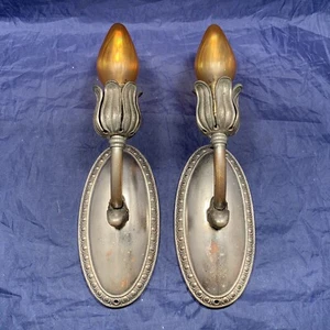 Rewired pair heavy Weathered Nickel Over brass Sconces Original fixtures 113D - Picture 1 of 4