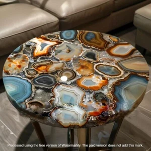 Round Marble Coffee Table Top Multicolor Agate Epoxy Art Bed Side Table for Home - Picture 1 of 12