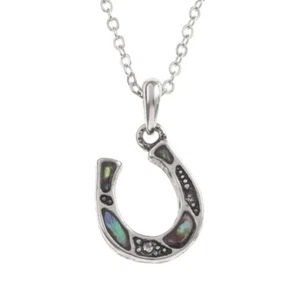Lucky Paua Shell Horseshoe Pendant Necklace - Genuine Jewellery - Picture 1 of 1