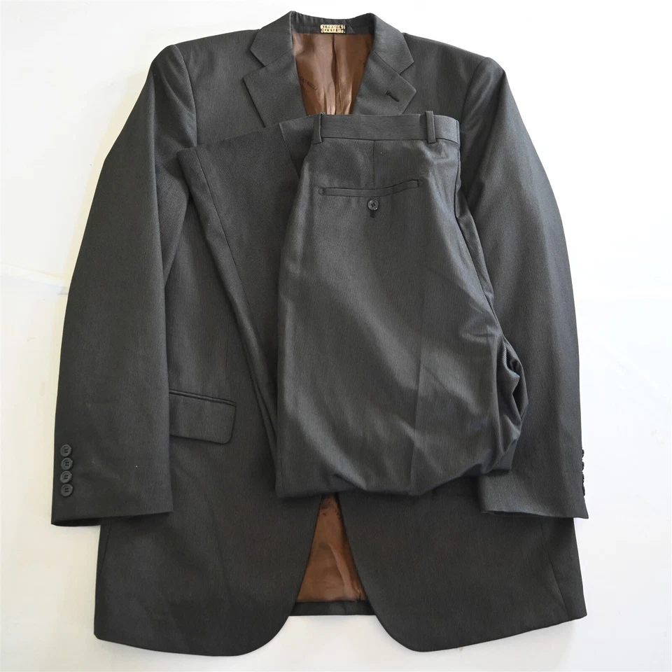 Caravelli 40L 33x30 Negro Marrón Rayas Hombres Chaqueta Pantalones Traje Foto 1 de 4