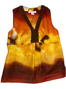 Lily Stanhope Womens Size M Orange Tie-Dye Linen Top Sleeveless Shirt V-Neckline - Picture 1 of 11