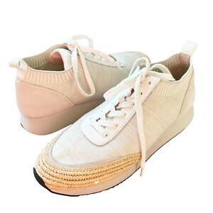 Loefller Randall Remi-Skra sneakers raffia/off white lace up shoes size 10.5