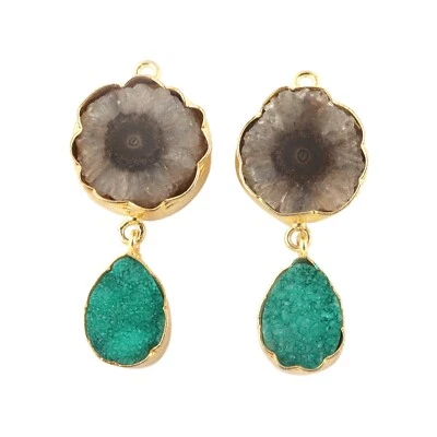 Par de conectores para hacer joyas hágalo usted mismo de cuarzo solar negro natural chapado en oro amarillo Foto 1 de 4