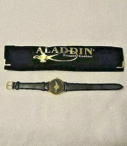 Authentic Vintage Aladdin Resort Casino Gold Tone Watch w/ Fabric Case - NEW! - Picture 1 of 5