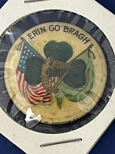 Antique ERIN GO BRAGH IRISH AMERICAN PINBACK BUTTON Pin - Picture 1 of 6