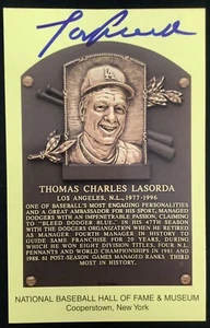 Tom Lasorda Signed Gold HOF Plaque Postcard Yellow Dodgers Autograph MLB JSA - Picture 1 of 2