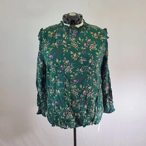 Bloomchic Blouse Women's 2X Green Purple Floral Mock Neck Long Sleeve Ruffle NWT - Picture 1 of 7