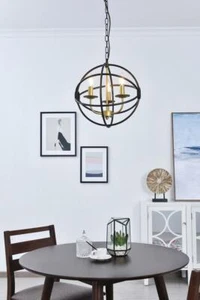 Pendant Chandelier Dining Room Ceiling Dark Brown and Brass Globe Light Fixture - Picture 1 of 12