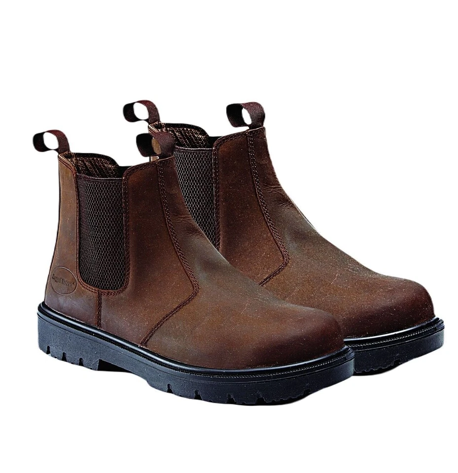 MENS LEATHER CHELSEA SAFETY BOOTS DEALER SLIP ON STEEL TOE CAP WORK SHOES SIZE - Image 1 of 1
