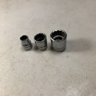 SNAP ON -  3 Vintage Shallow Metric 12 point Sockets,3/8” Drive (9mm,14mm,18mm)