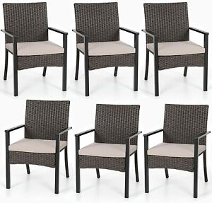 Outdoor Dining Chairs Set of 6 Rattan Chairs with Cushion Wicker Patio Furniture