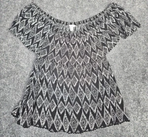 Aeropostale Women's Med Black White Smocked Off The Shoulder Shirt Size Medium - Picture 1 of 5