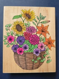 1995 Vintage Hero Arts S1007 Super Flower Basket Big Rubber Stamp - Picture 1 of 7