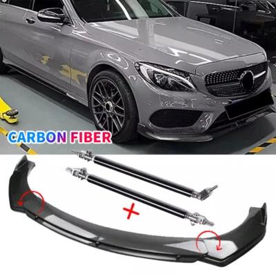 For Mercedes-Benz C200 C250 C300 Carbon Fiber Front Bumper Lip Spoiler Splitter - Image 1 of 4