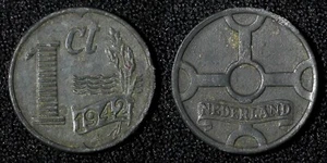 Niederlande Deutsche Besetzung Zink 1942 1 Cent WWII AUSGABE KM# 170 (27 956) - Bild 1 von 3