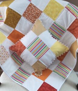Quilted Baby Blanket. Baby Girl  & Boy Quilt. Yellow/ Orange /Multi Quilt.