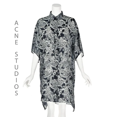 ACNE STUDIOS Oversized Navy Blue with Grey Paisley Print Shirt Dress SZ SM NWOT - Image 1 of 4