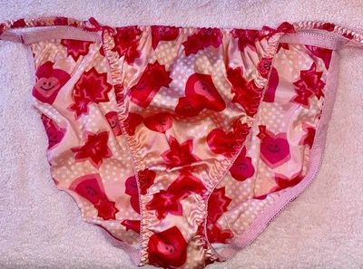 Vtg Joe Boxer Satin String Bikini Panties SZ  10 High Gloss Floral Hearts NWOT - Image 1 of 4