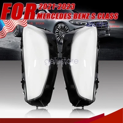 For 2021-2023 Mercedes-Benz S Class W223 V223 Headlamp Headlight Lens Covers 2X - Image 1 of 4
