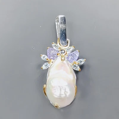Handmade Natural Baroque Pearl Pendant 925 Sterling Silver  /NP51635 - Image 1 of 4