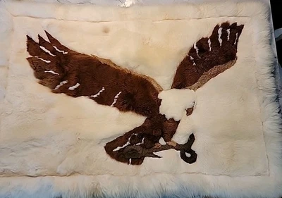 100% ALPACA Fur Art Rug Wall Decor Handmade Fur Eagle 46X31 RARE R. JEFFREY  - Image 1 of 4